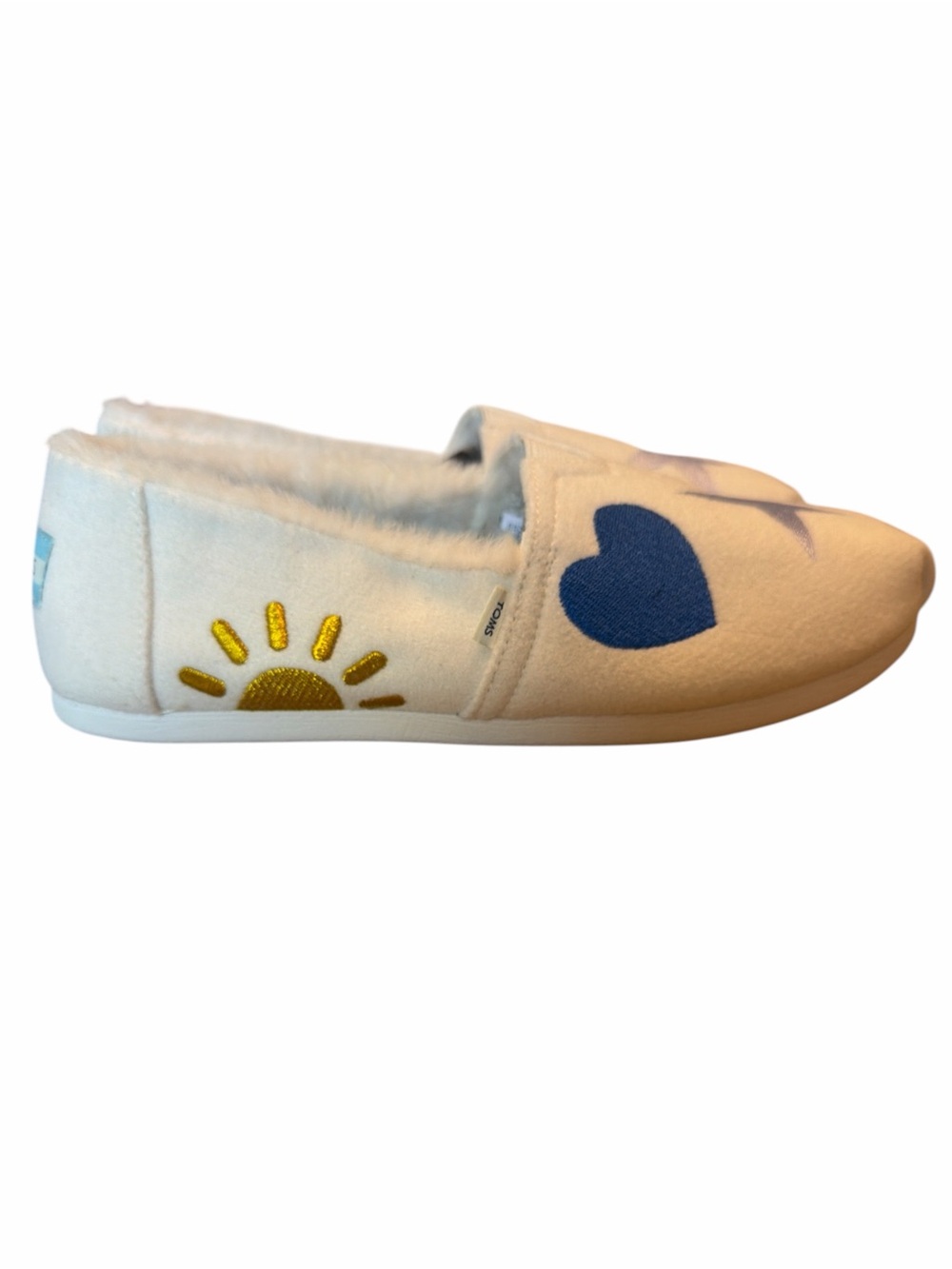 Whimsy Goth Celestial TOMS Sherpa Lined Slip On Shoes Sun Moon Star 8.5